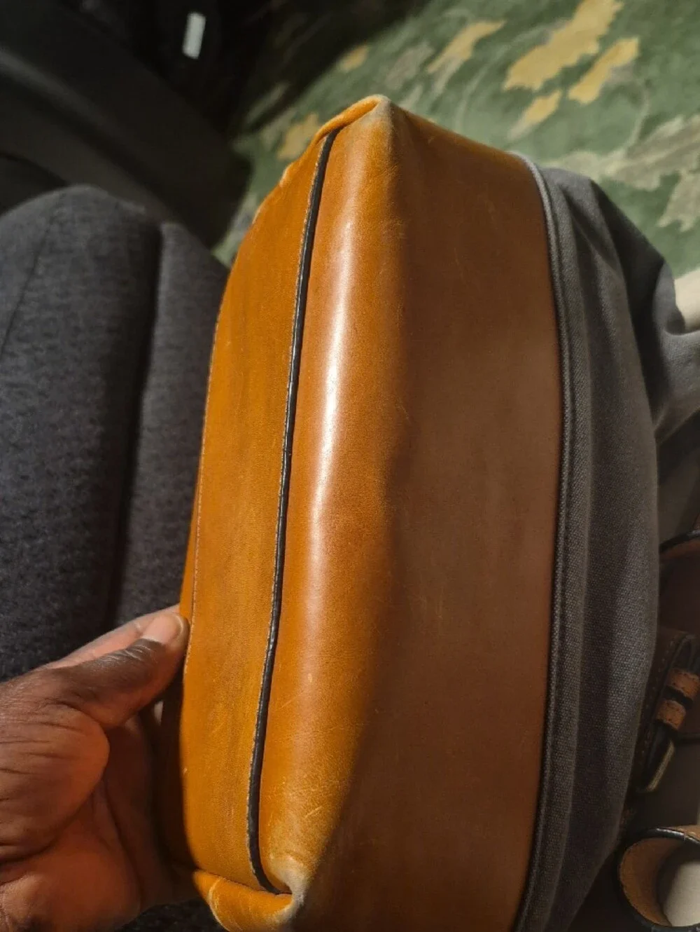 L.L. Bean Brown Leather and Gray Canvas Duffel Bag